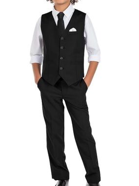 Marvelous Kids Boys Formal Slim Fit Suit Vest Set Adjustable Waist (size 7)